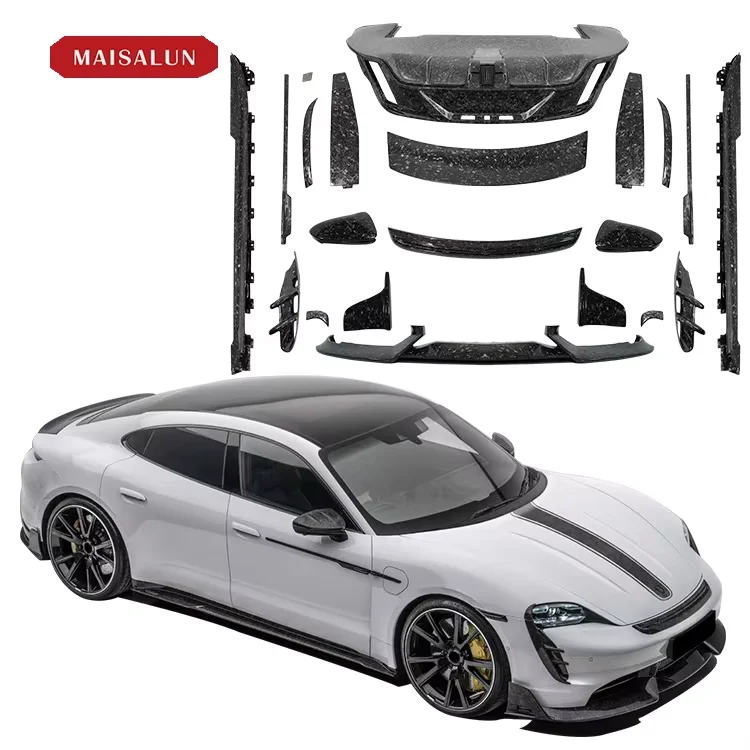 25High Performance Tune M Style Forged Carbon Fiber Body Kit for Porsche Taycan Turbo With Front Lip Rear Diffuser Side Skirts