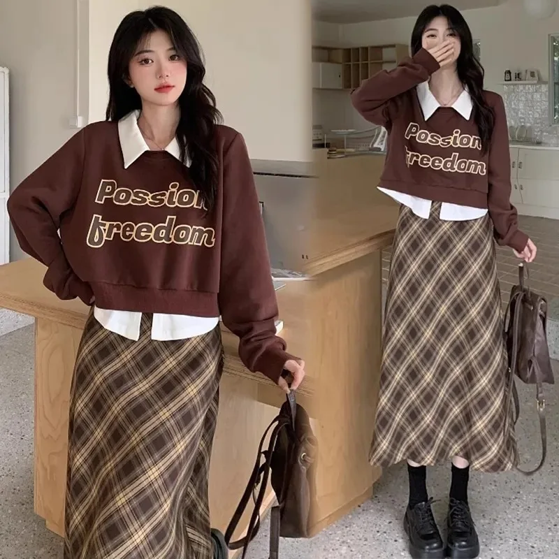 Spring New Style Girl's skirt set fake two pieces like a breath of fresh air Thin Skirt Two-piece set literature and art trend