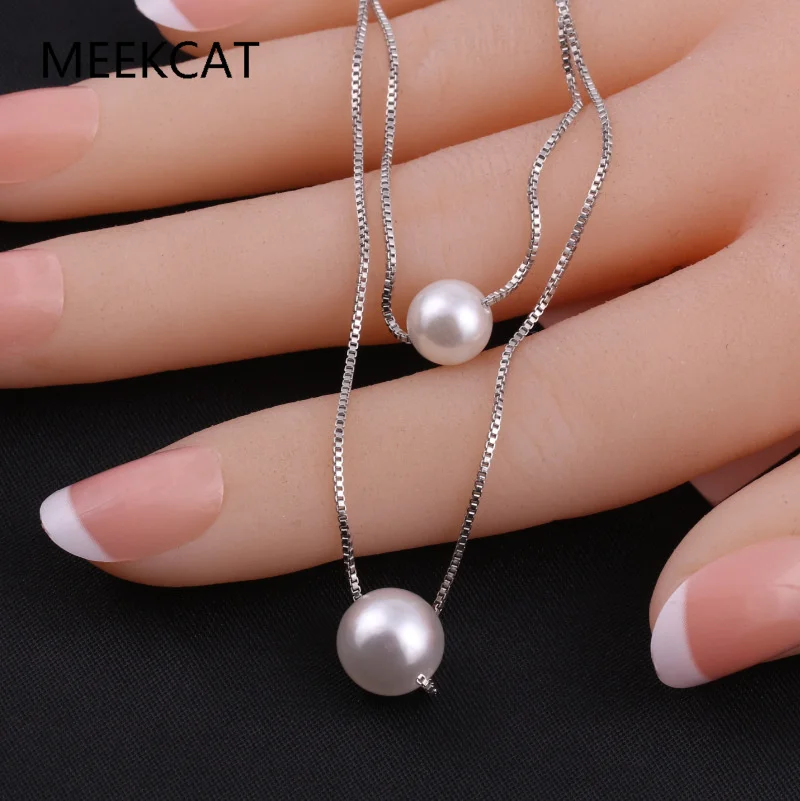 

Ожерелье-чокер из стерлингового серебра 925 пробы с круглым пресноводным жемчугом, двойное, для женщин, подарок на День святого Валентина