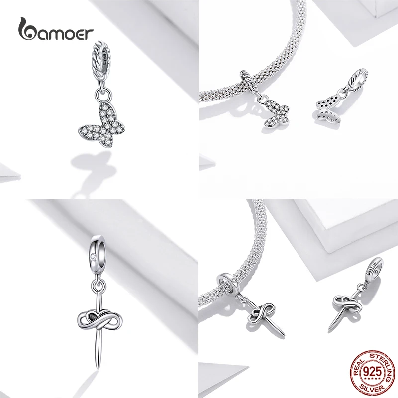 Bamoer 100% 925 Sterling Silver Vintage Heart Pattern Butterfly Rabbit Charms Beads Fit Original DIY Bracelet & Necklace Jewelry