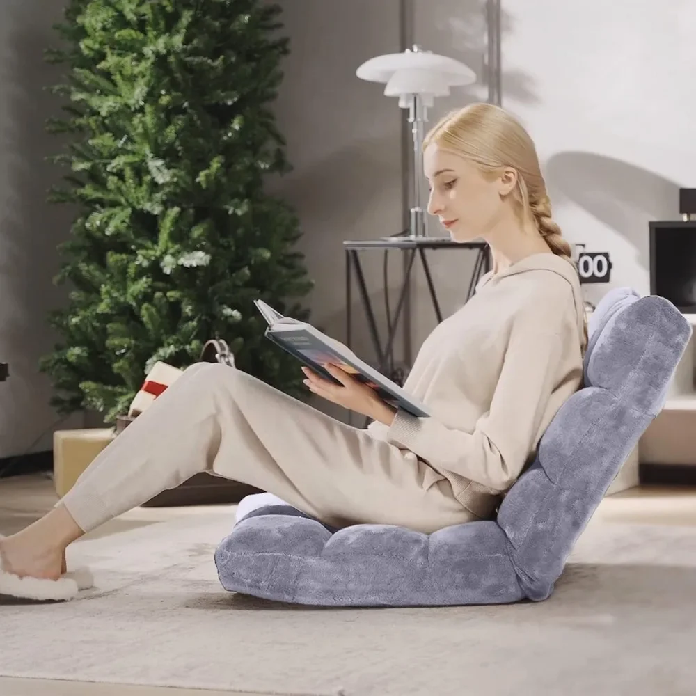 Floor chair with backrest, 14 adjustable folding sofa chairs, upholstered sleeper bed, floor play chair, meditation chair (grey) image 3