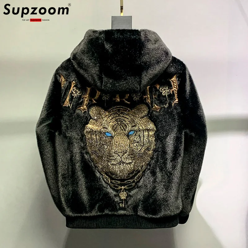 

Supzoom Новое поступление, модная зимняя теплая мужская одежда с тигром, горячий диаметр, струящаяся золотая норка, имитация стриженного меха на молнии, куртки