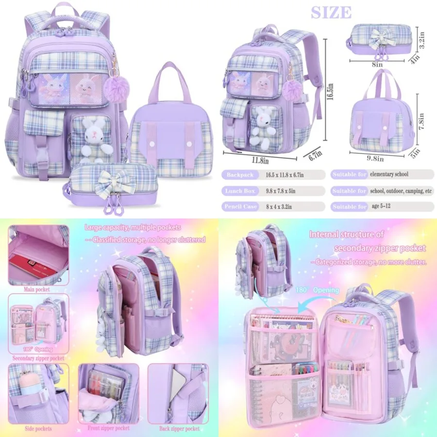 

NSEQB Girls Backpack Set, Cute School Backpack For Girls, s Schoolbag For Elementary Primary