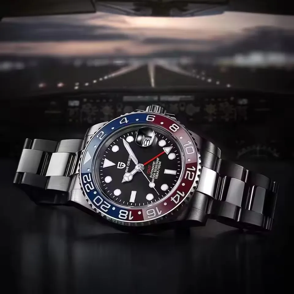 Neue PD-1662 PAGANI DESIGN GMT Automatik-Armbanduhr Edelstahl 100M Wasserdichte Uhr Top-Marke 40mm Mechanische Uhr für Herren