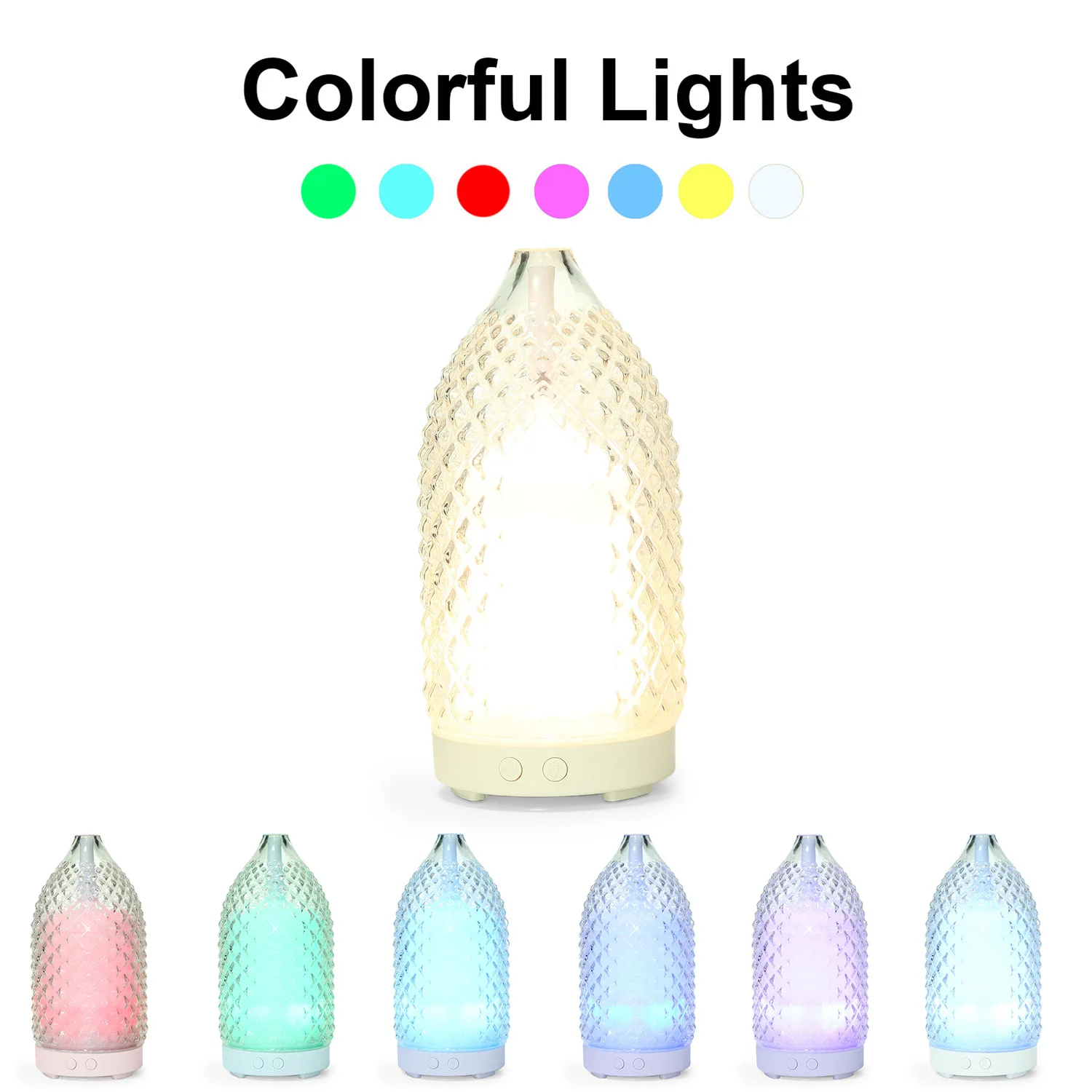 Grid Glass Aromatherapy Diffuser Humidifier 7 Color LED Aromatherapy Night Light Glass Ultrasonic Aromatherapy Diffuser