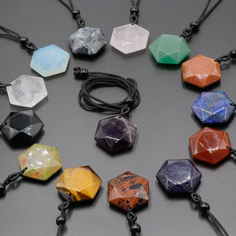 Hexagramm-Stern-Anhänger aus Naturstein, verstellbares Seil, Achat-Kristall-Charms, Pullover-Kette, Halskette für Damen und Herren, Schmuckgeschenk – Detail 1