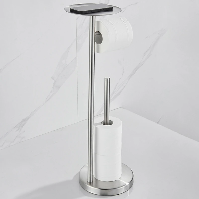 Freestanding Toilet Roll Holders Stainless Steel Anti-Rust Standing Toilet Paper Stand With Heavy, Easy Install Mirror Silver