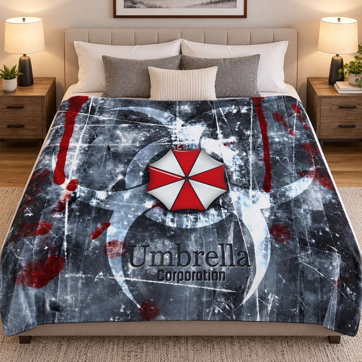 R-Resident Evil Umbrella Corporation Print Throw Blanket Horror Movie Themed Soft Flannel Blanket Home Sofa Bedroom Decor