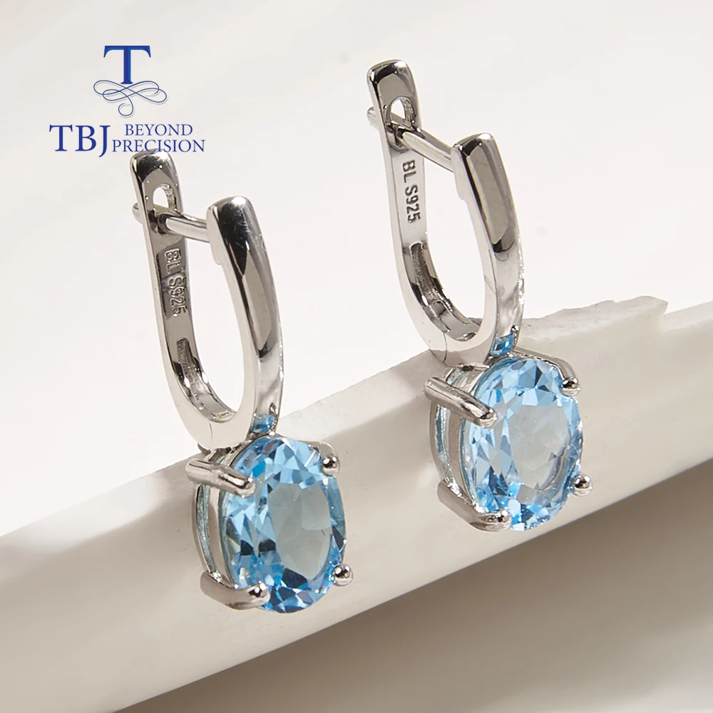 TBJ,Simple clasp earring sky blue topaz brazil citrine oval 7*9mm 4.5ct gemstone jewelry 925 sterling silver for girls office