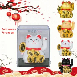 2inch Solar Powered Maneki Neko Lucky Cat For Home Office Car Decoration Birthday Gift Welcoming Waving Hand Beckoning Fortune