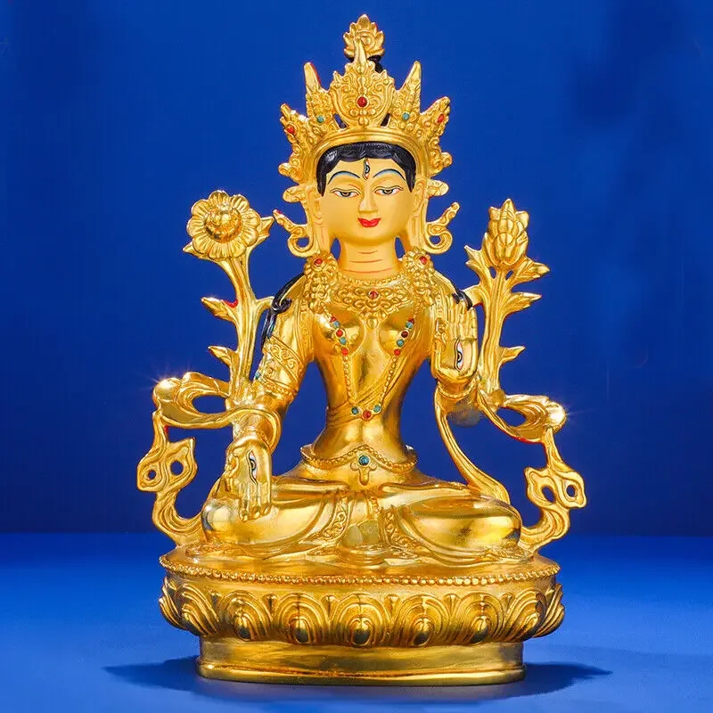 

8" Handpainted gilt bronze Buddha statue Bodhisattva white tara Wish U Wealth