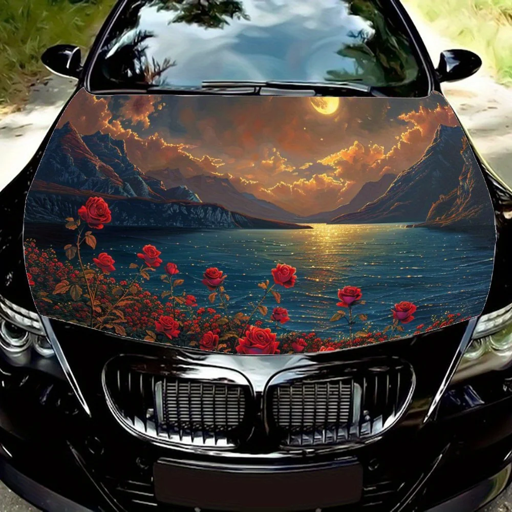 The Rose Field River At Dusk Print Car Hood Wrap Color Vinyl Sticker Truck Graphic Bonnet Auto Accessories Decoration Decal Gift