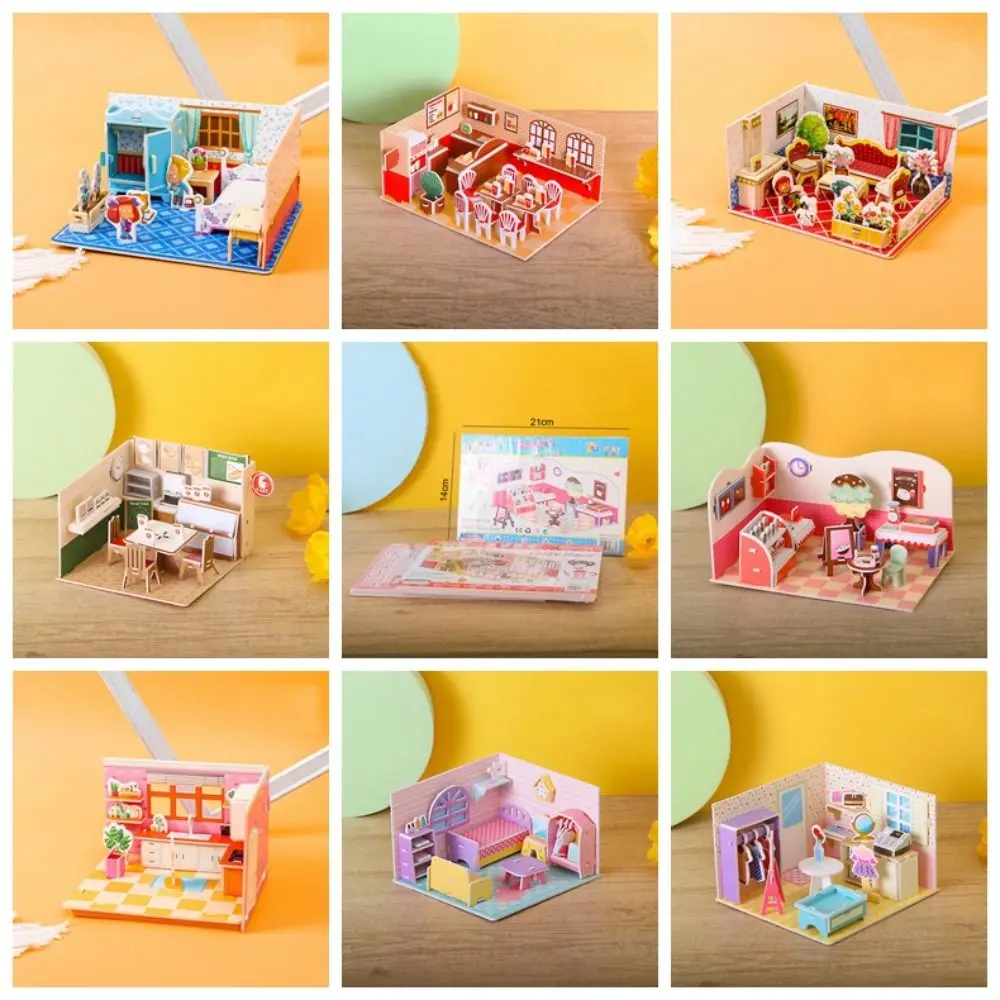 กระดาษแข็ง 3D ห้องปริศนาของเล่น House ของเล่น 3D ห้องกระดาษแข็ง Miniatures ร้านค้าห้องหัตถกรรมของเล่นเด็กของขวัญ