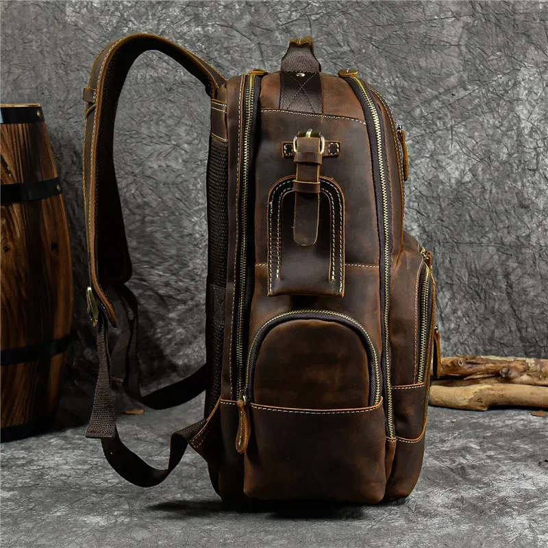 Genuine Leather Backpack, Top Layer Cowhide, Trendy Retro Business Casual Design, Large Capacity Backpack for Men