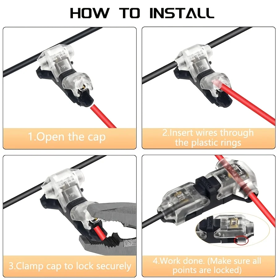 5/10/20 Pieces T1 Quick Connect Wire Connectors - 1 Pin 1 Way, Universal Compact Type, No Need to Strip Wires, Easy to Install image 4
