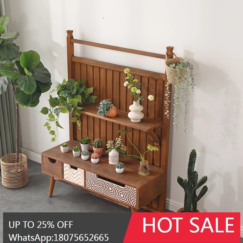 SGF balcony retro solid wood multi-layer outdoor courtyard floor-to-ceiling succulent plant display rack