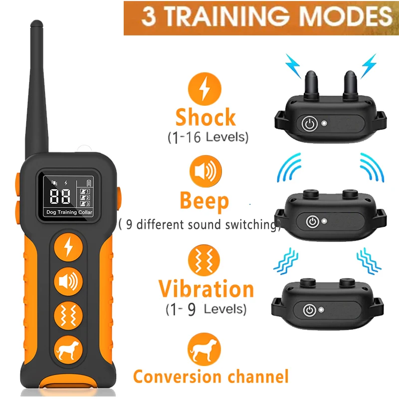 Dog Training Collar With 9 Different Sounds 1000M Electric  Dog Anti Bark Collar 433HZ Universal Waterproof Rechargeable Collar