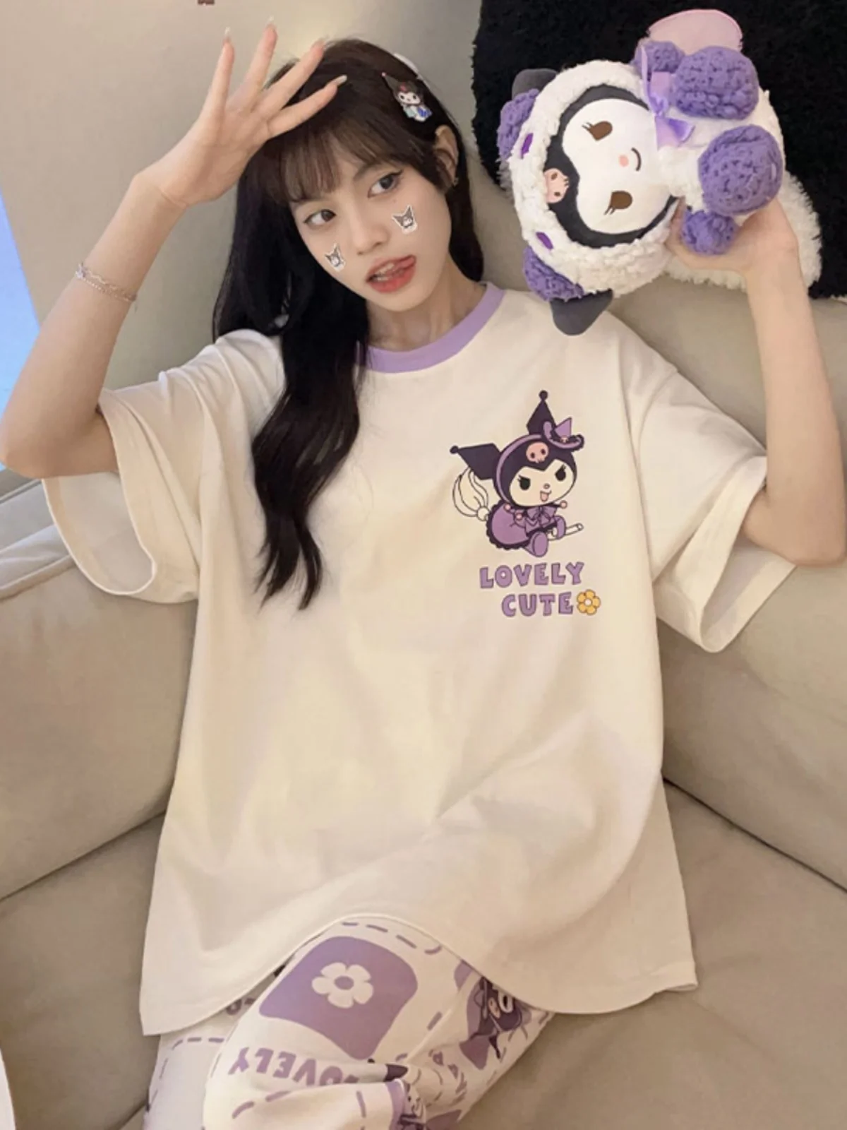 Sanrio Kawaii Pochacco Pajamas Set Stitch Cute Cartoon Student Soft Cotton Loungewear Home Wear Birthday Gift Girls Toys