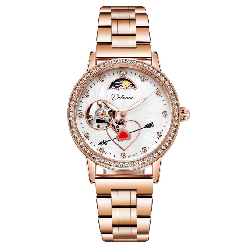 Fashion Design Love Rotate Mechanical Watch for Women Original Top Brand Rose Gold Clock Lady Waterproof Woman Automatic Watch