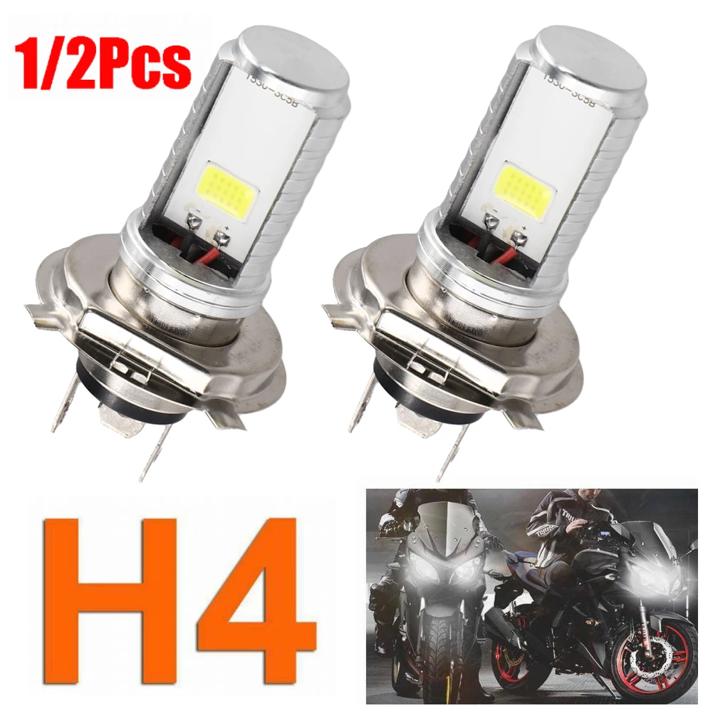 1/2Pcs 12V LED Headlight Bulb COB Chips For Motorcycle H4 6500K LED Hi/Lo Beam Front Light Bulb Super Bright Front Headlight