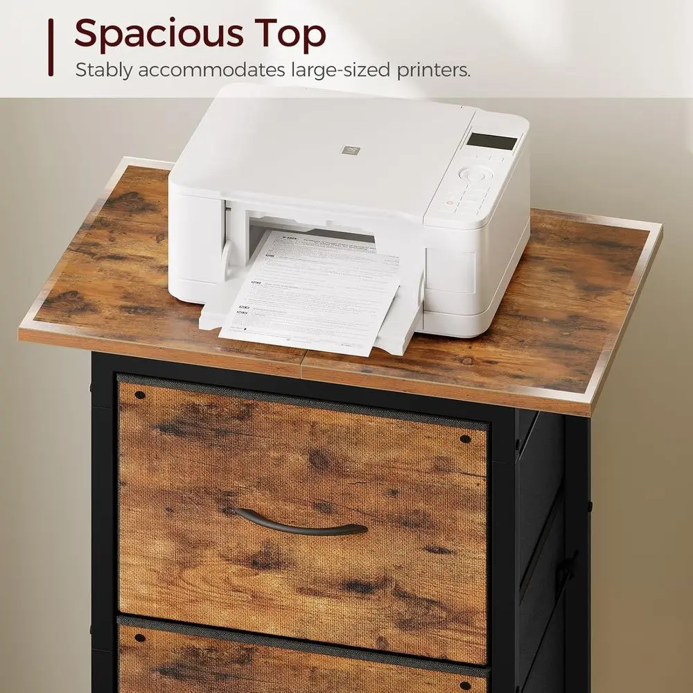 Vertical 3-Drawer File Cabinet with Wheels, Printer Stand, Adjustable Rods, A4/Letter, Home Office, Rustic Brown & Black