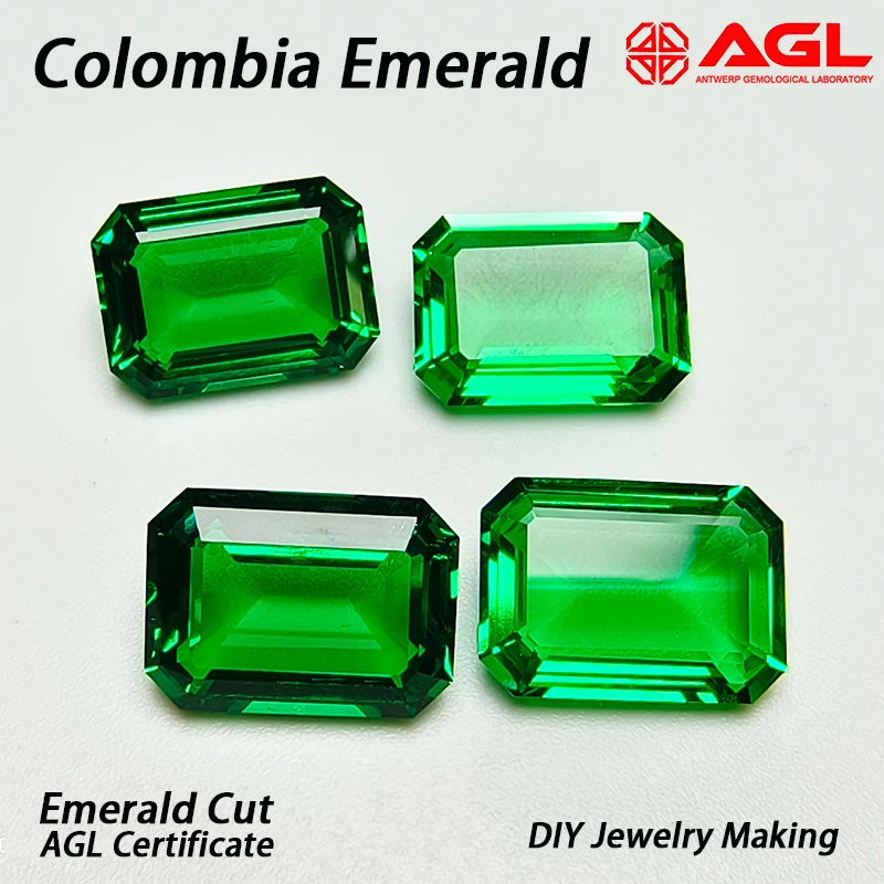

Lab Grown Colombia Emerald Loose Stone Hand Emerald Cut Hydrothermal Gemstone for DIY Jewelry Making Selectable AGL Certificate