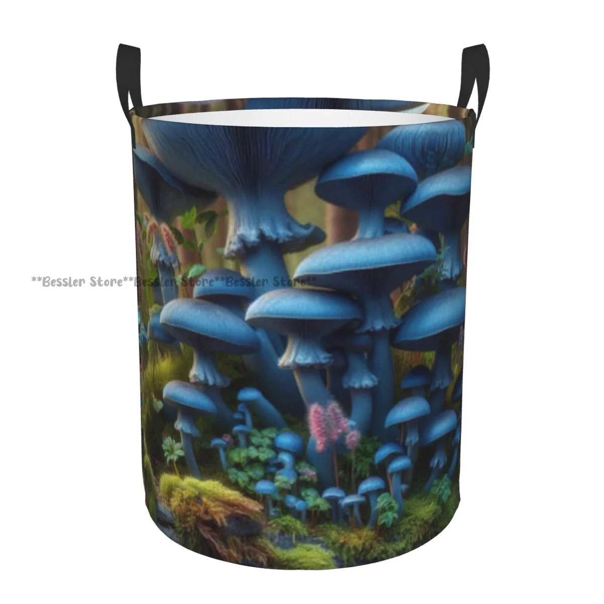 

Laundry Basket Mushrooms In The Forest Fantasy Illustration Round Storage Bin Collapsible Hamper Clothes Bucket Organizer