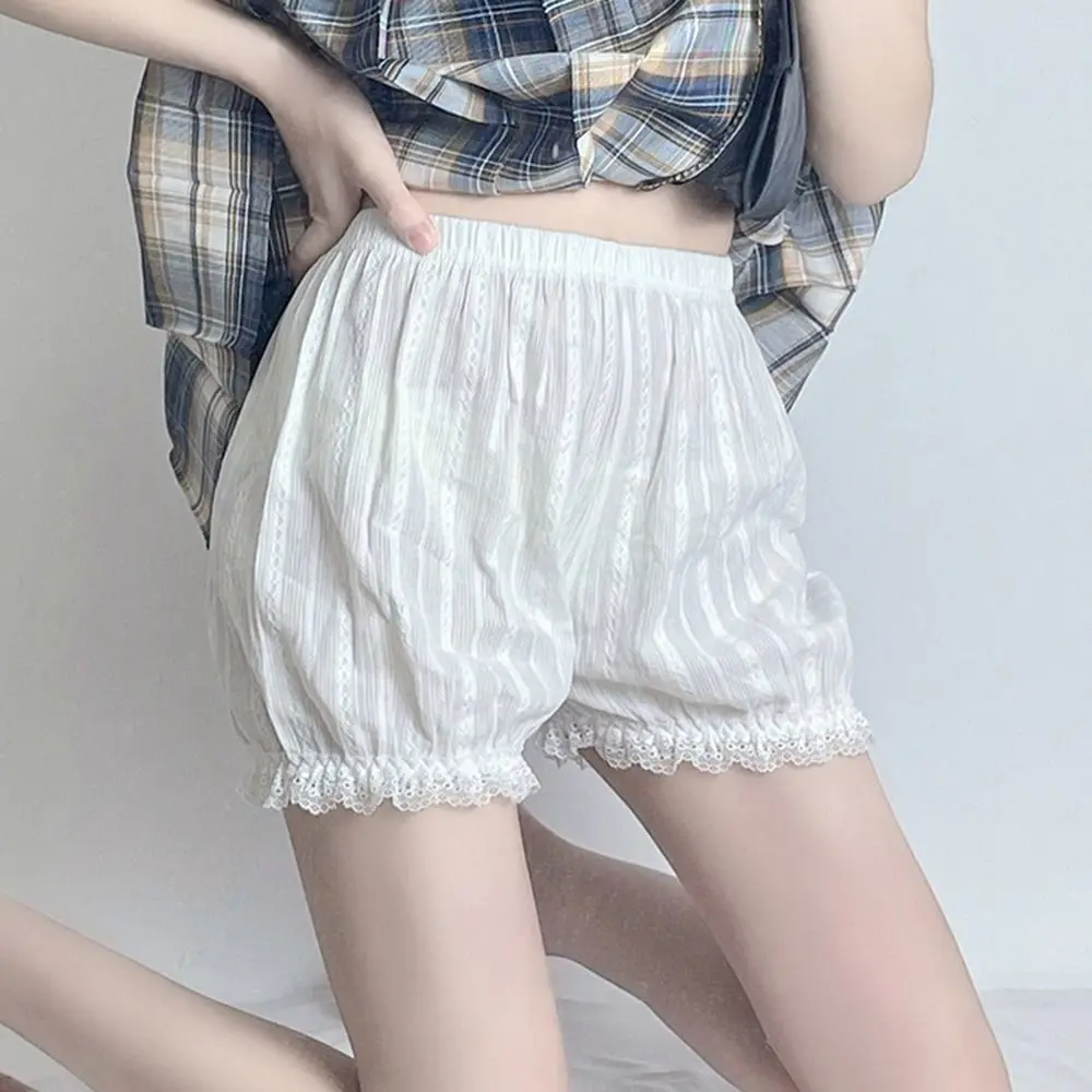 Anti-glare For Women Cotton Ruffled Loose Short Pants Stripe Elastic Shorts Women Briefs Safety Short Pants Lantern Short Pants