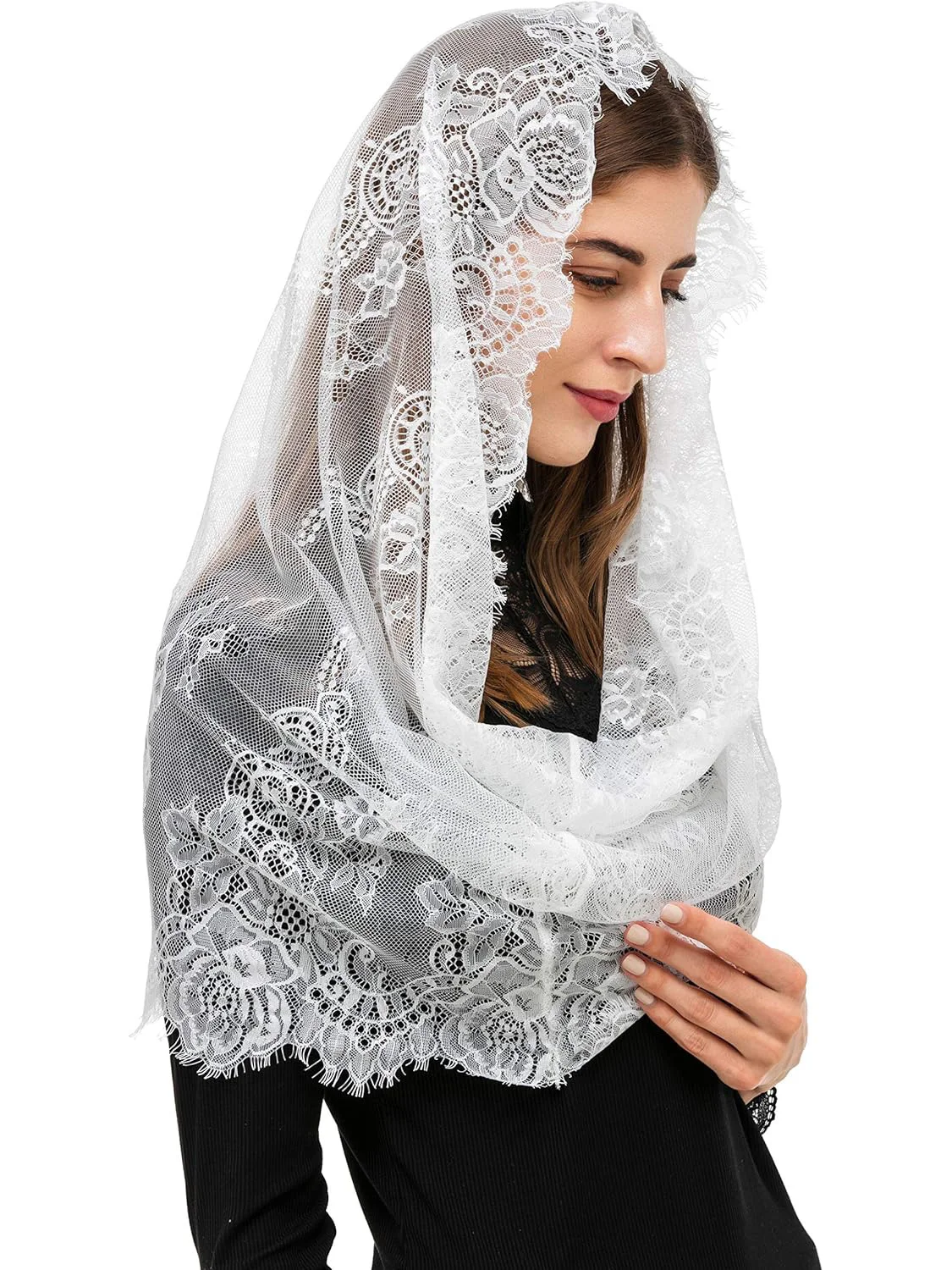 Black Lace Veil Spanish Style Lace Traditional Vintage Inspired Infinity Shape Mantilla Veil Latin Mass Head Covering