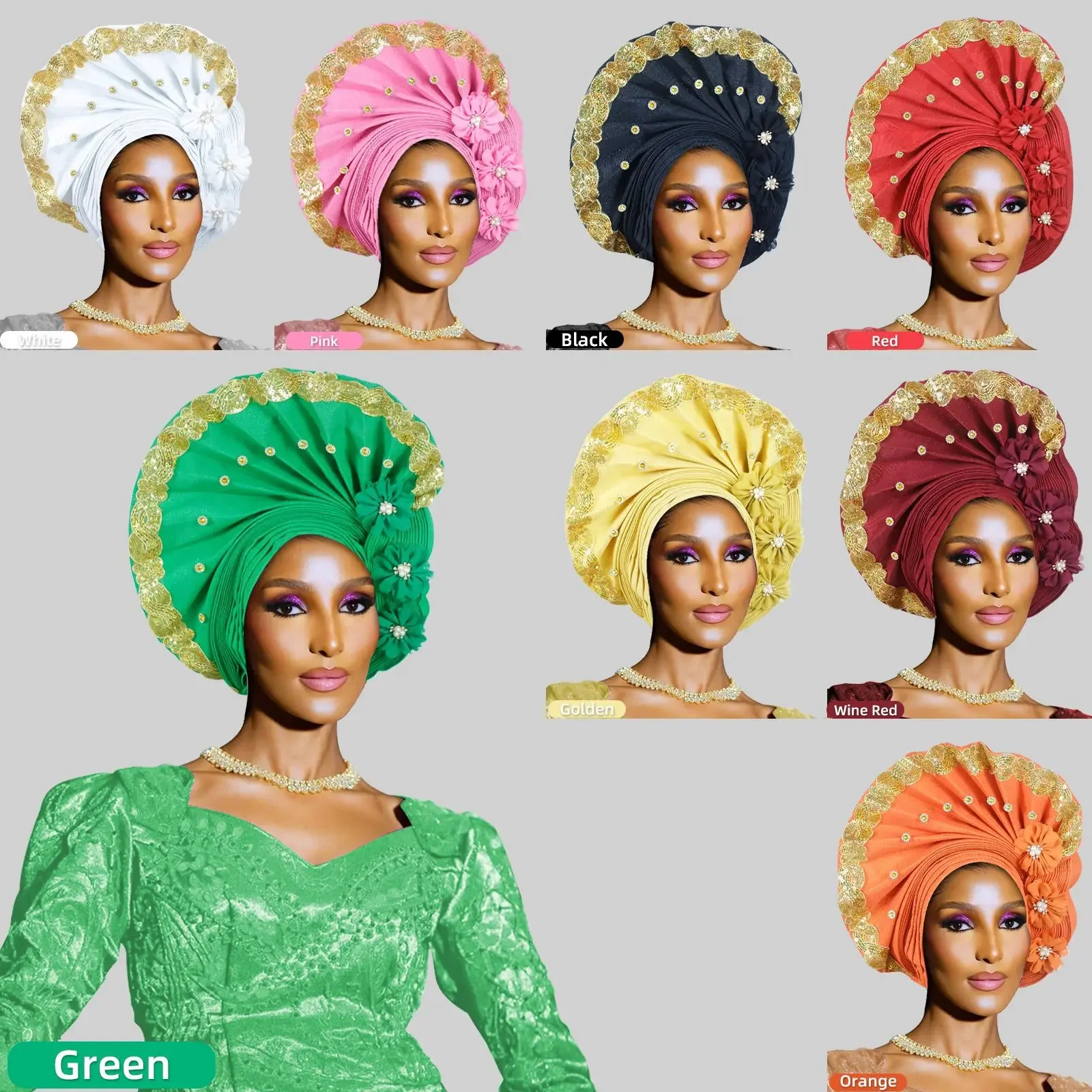 

New African Auto Gele Headties Nigeria Wedding Geles Already Made Headwear Women Hijab Bonnet Turban Cap Head Wrap Hat Headgear