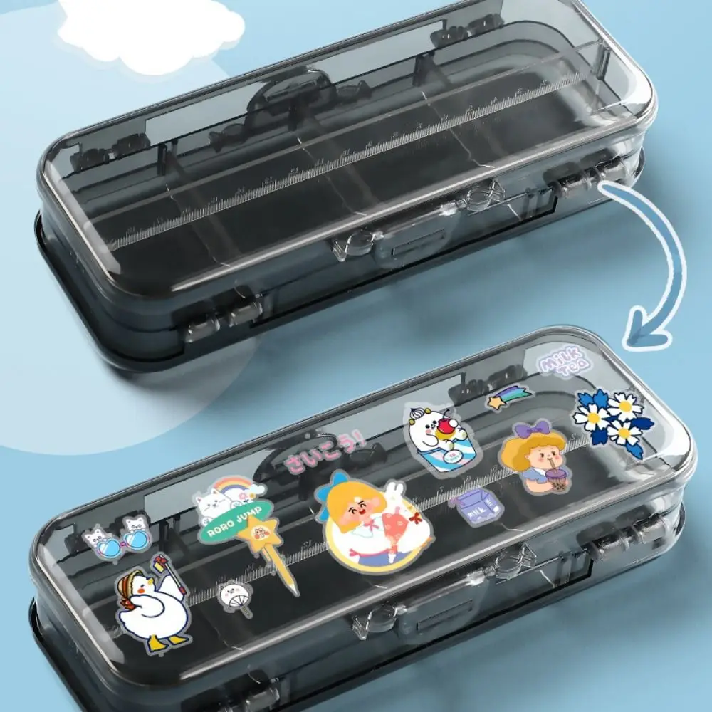 Large Capacity Transparent Pencil Case Plastic Space-Saving Stationery Storage Box with Rulers Stackable Sketch Pen Bag School