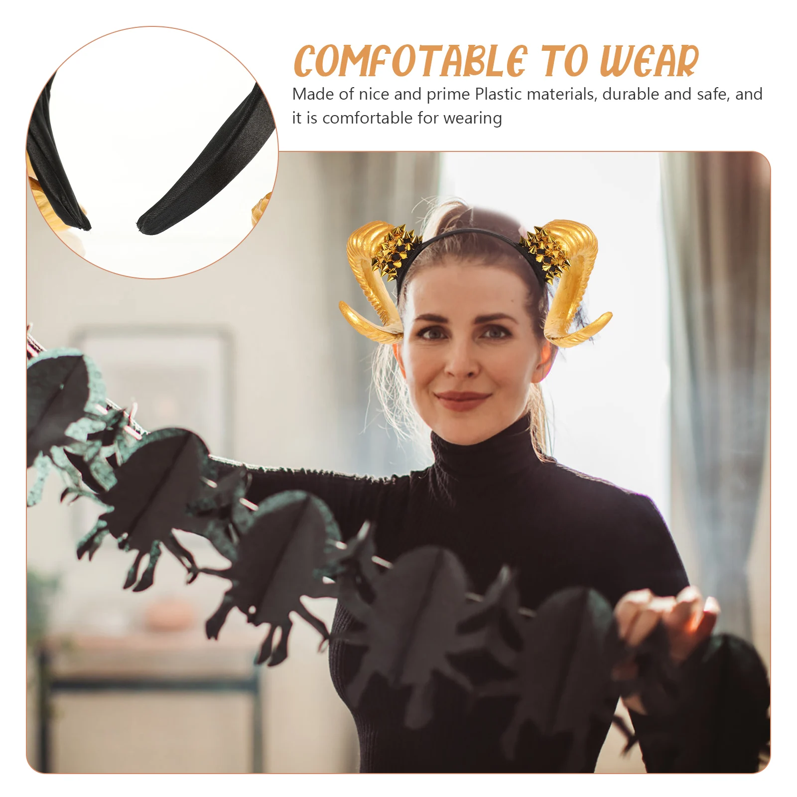 

Horn Headdress Rivets Headband Halloween Bands Evil Costume Punk Hair Accessories Cosplay