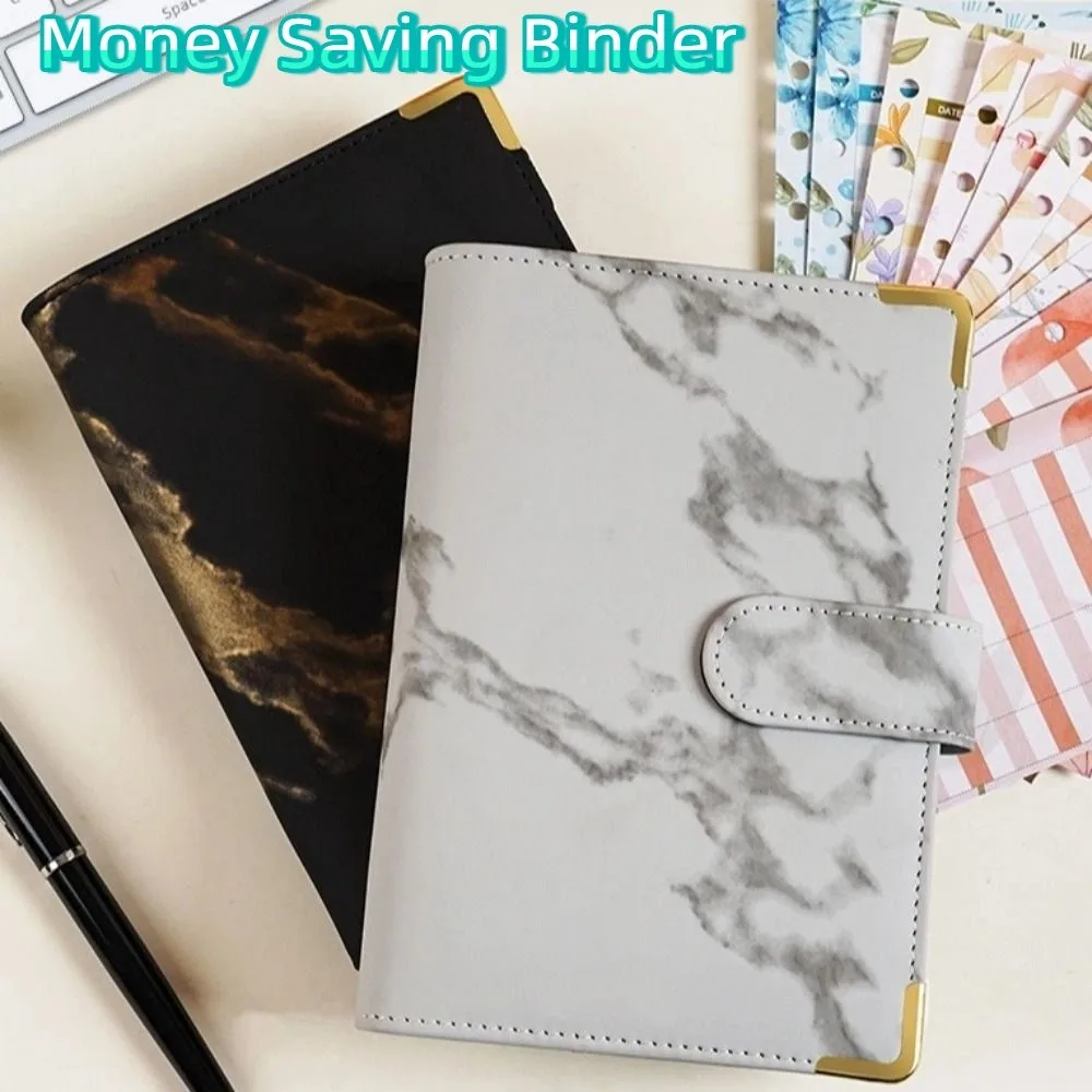 

Marbling Money Saving Binder Waterproof PU Money Planner A6 with Protective Corner Cash Budget Book Daily Bookkeeping