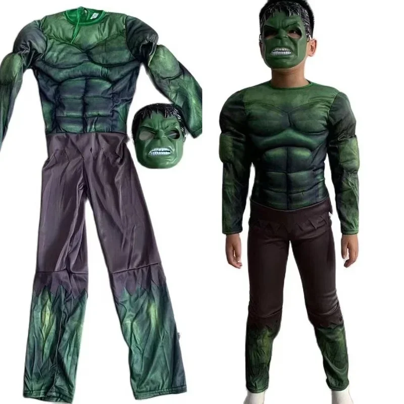 

Boy Clothes Muscle Incredible Hulk Cosplay Fancy-Dress Costumes Child Kids Movie Charater Superhero Halloween Costume With Mask