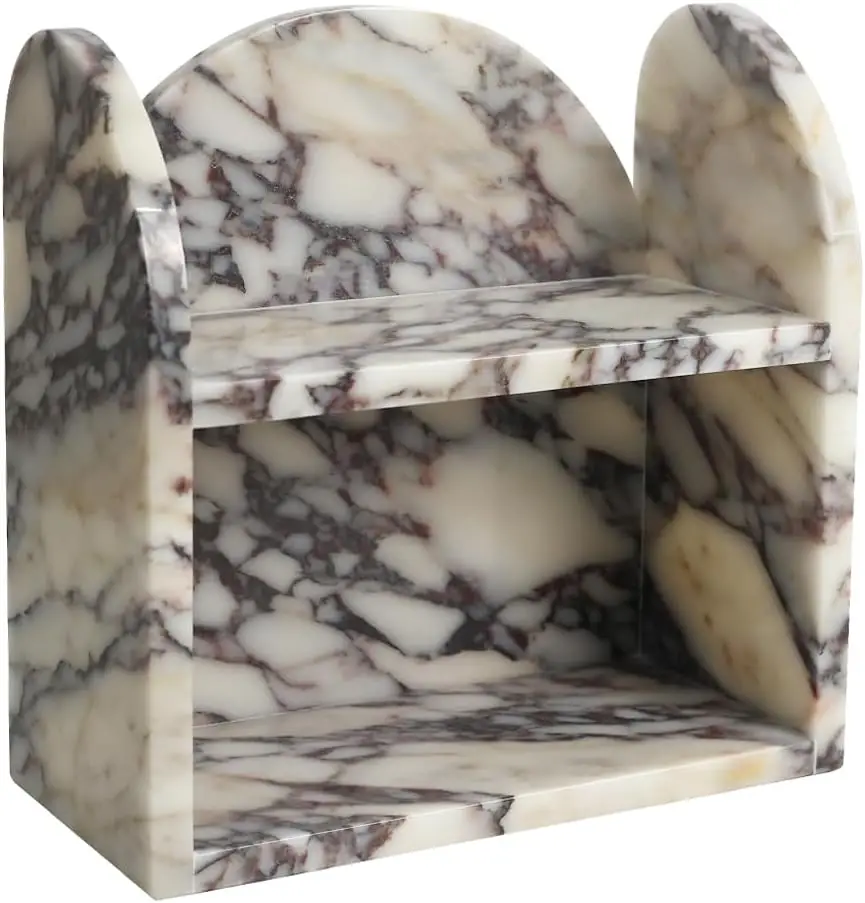 2-Tier Natural Marble Bathroom Counter Storage Shelf, Luxury Makeup Organizer for Perfume Cosmetics Skincare Jewelry, No Assembly Required Countertop Display Rack