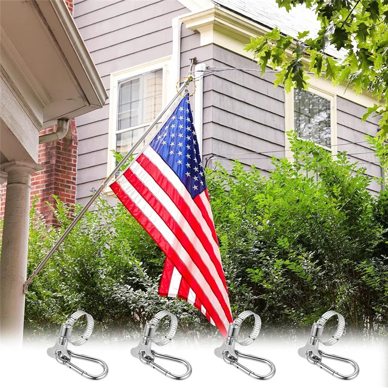 AB33-4 Pcs Flag Pole Clips Outdoor Garden Flagpole Clamps With Carabiner Adjustable Flagpole Clamps For Holding Flag
