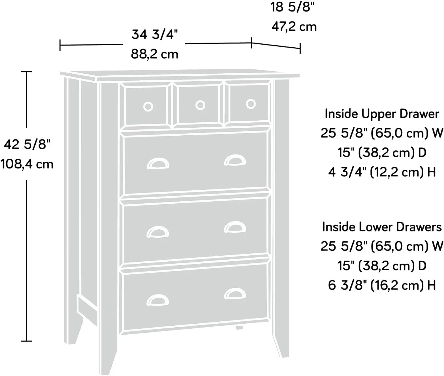 Sauder Shoal Creek 4-Drawer Chest, L: 34.72