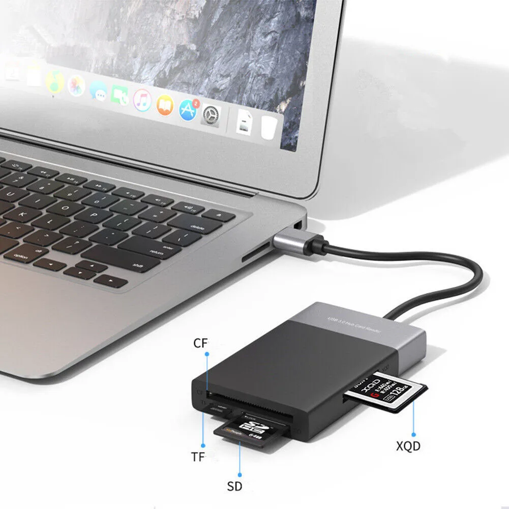 Lector de tarjetas HUB USB 3,0 6 en 1, CF, XQD, SD, TF, adaptador para Windows