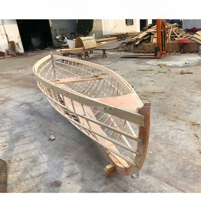 

Custom-made landscape wooden boat with two pointed decorative hanging keel photography ceiling props skeleton