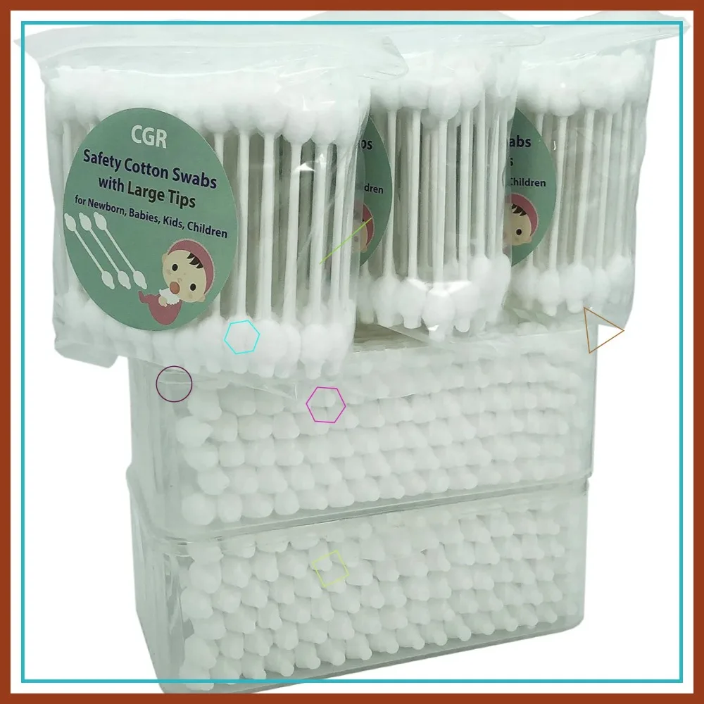 

400pcs Baby Cotton Swabs with Large Tips, 100% Organic Cotton, White Paper Sticks, 5 Pack