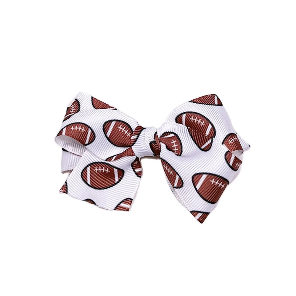 Rugby Game Hair Clip For Girls Teens Kids Grosgrain Bow American Football Haipin Sports Headdress