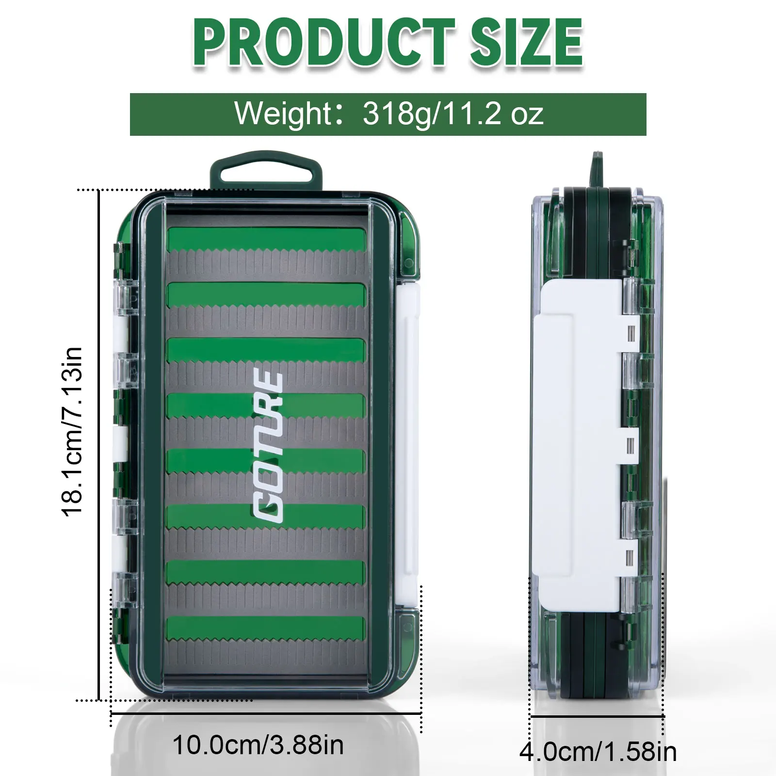 Goture Waterproof Double Sided Fly Fishing Box Clear PC Lid Fly Lure Storage Case Fly Tackle Organizer Box Angling Accessories