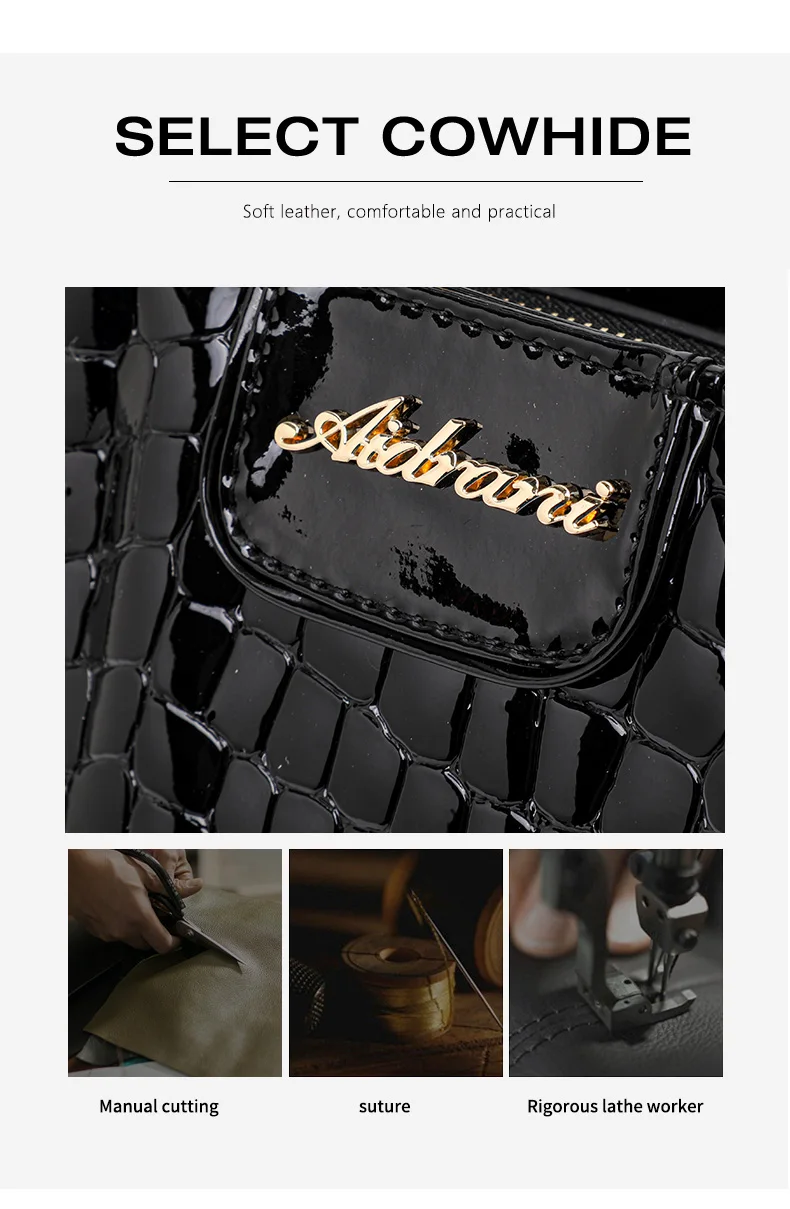 Aidrani Neue Glänzende Kroko-Muster Lackleder Handtasche für Damen mit Geflochtenem Griff und Metallkette, Crossbody Alltagstasche – Detail 7