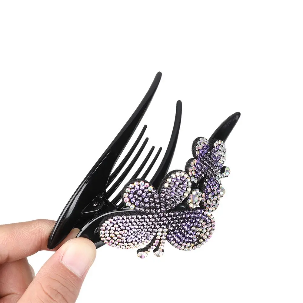 Fashion Colorful Flower Shiny Rhinestone Hairpin Hollow Heart Hair Clip Barrette Women Hair Claw Headwear Hair Styling Accessory