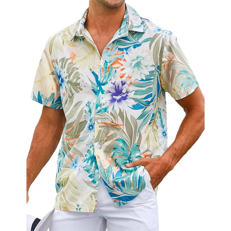 

Men's shirt printed lapel summer short-sleeved Hawaiian simple new style daily vacation breathable casual and comfortable