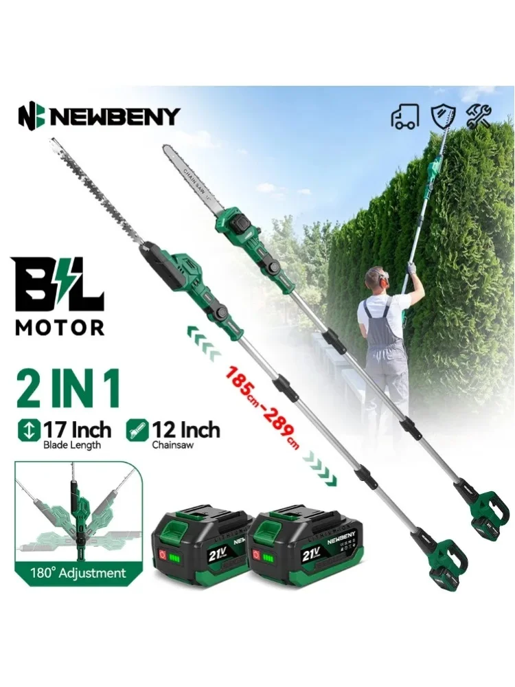 NEWBENY 2-IN-1 Bürstenloser Elektrischer Hochastsäge & Heckenschneider Kabelloses Multifunktionswerkzeug Trimmer & Kettensäge für Makita 18-21V Akku
