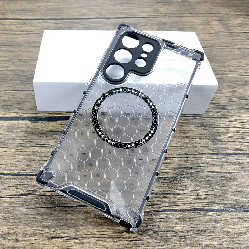 حافظة مضادة للصدمات على شكل قرص العسل لهاتف سامسونج جالاكسي S25 S24 S23 Ultra Plus A55 A35 5G S 25 24 23 لغطاء شحن Magsafe