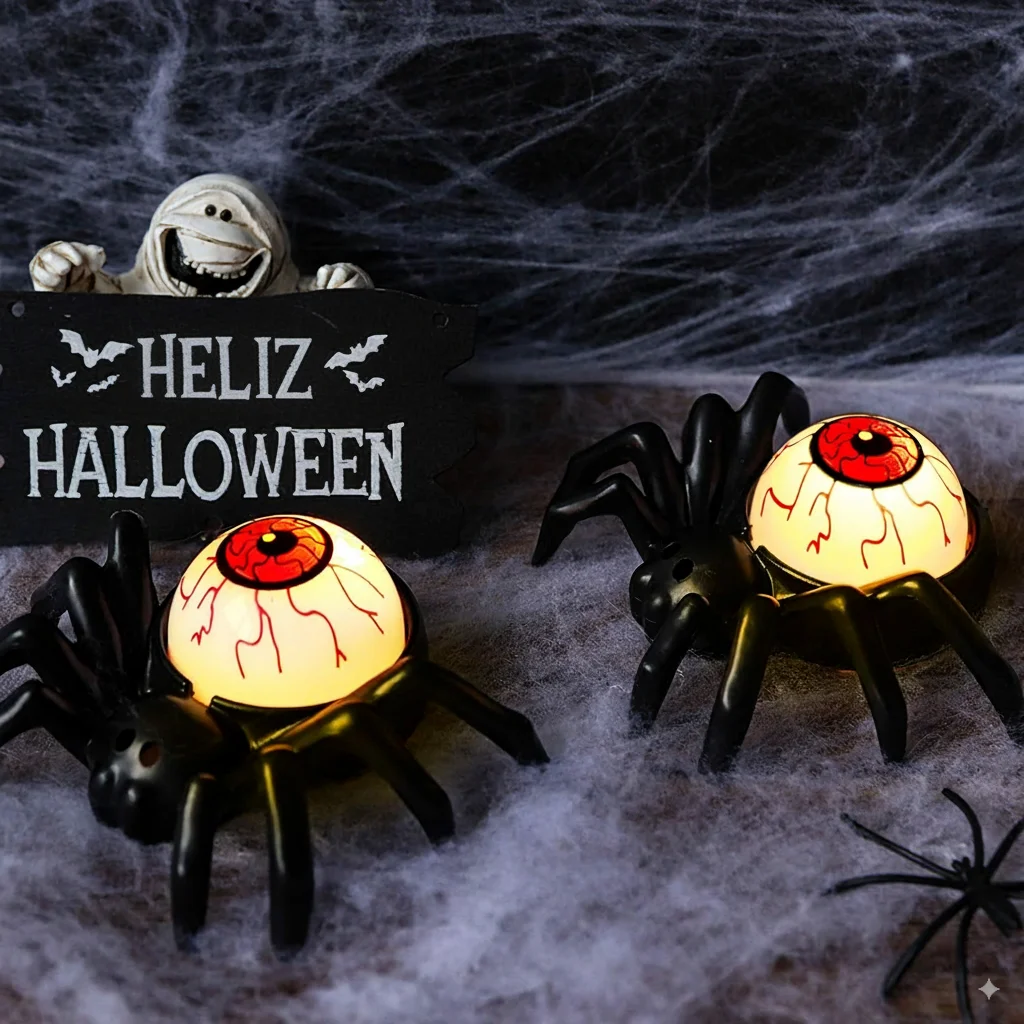 

2PCS Halloween Spider Eyeball Tea Lights, LED Flameless Candle Holder Lights for Halloween PartyTable Home Spooky Decor Eyeball