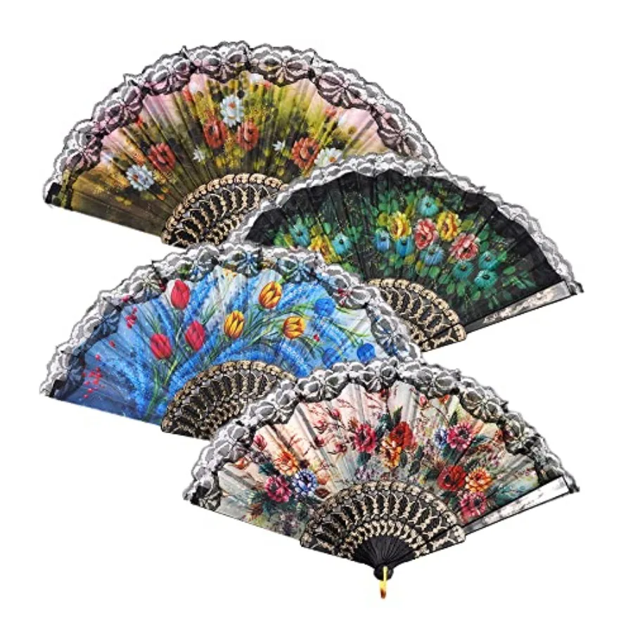 

4 Pieces Folding Hand Fans Church Wedding Gift, Party Favors, DIY Decoration Gift Size9 Wholesale