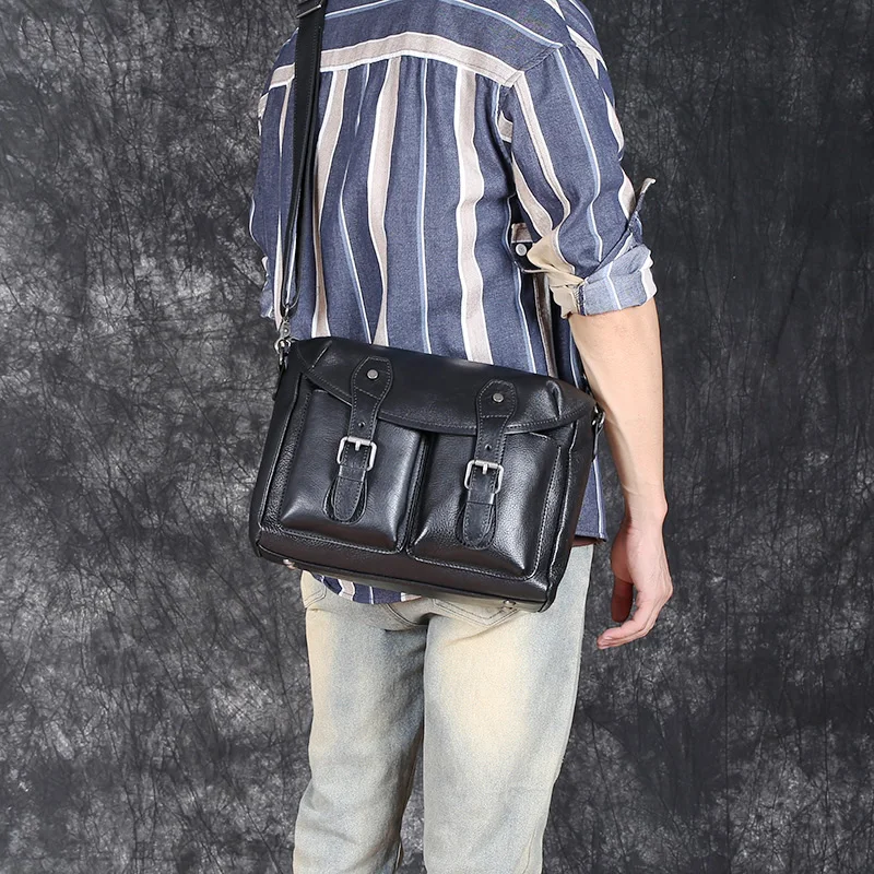 Leather Men\'s Single Shoulder Srossbody Bag top Layer Cowhide Personality Retro Casual All-Match Outdoor Messenger Bag